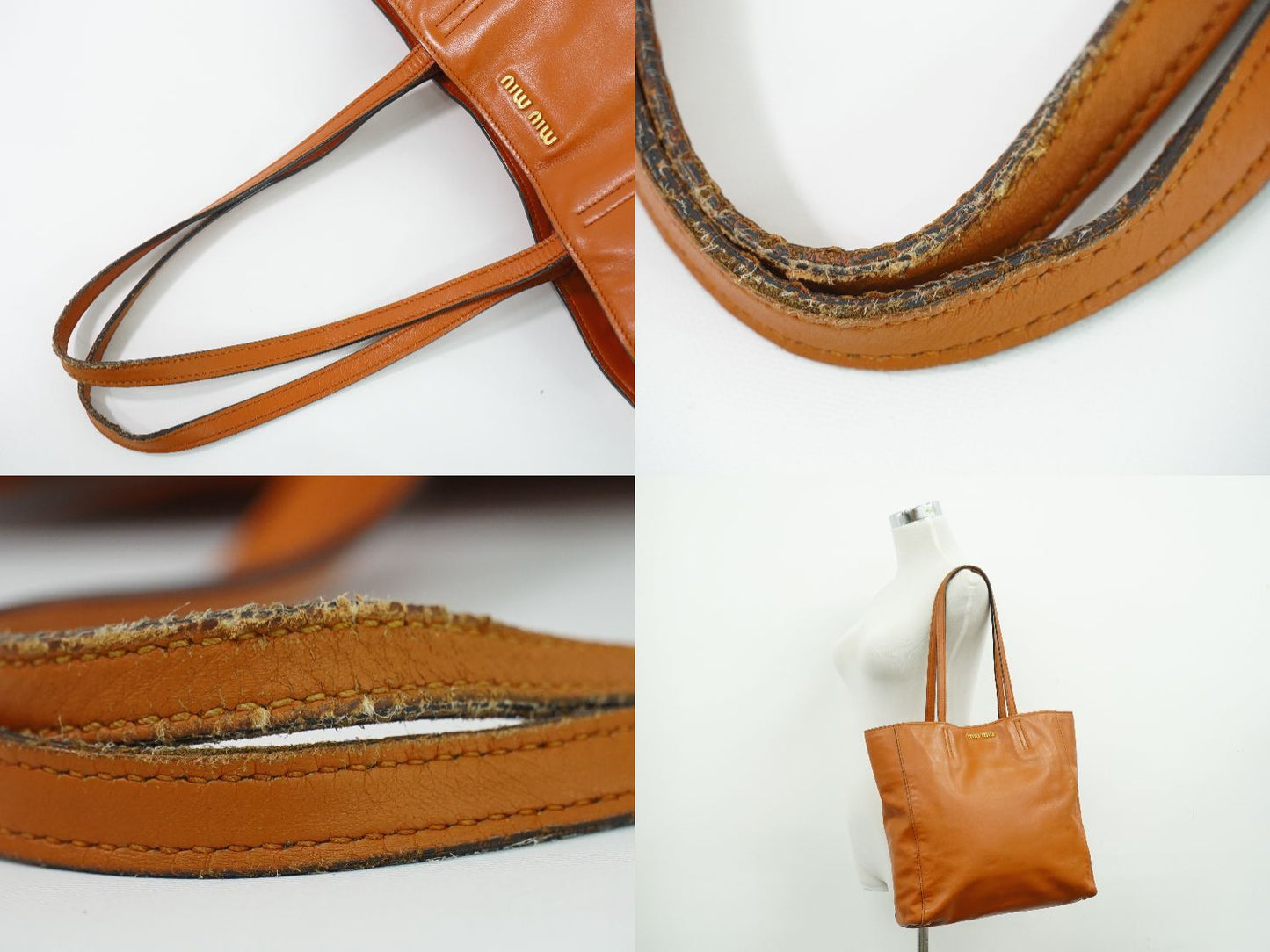 Miu Miu Leather Shoulder Bag Tote Orange — view 6