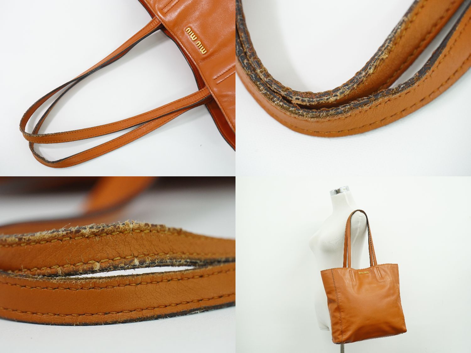 Miu Miu Leather Shoulder Bag Tote Orange — view 6