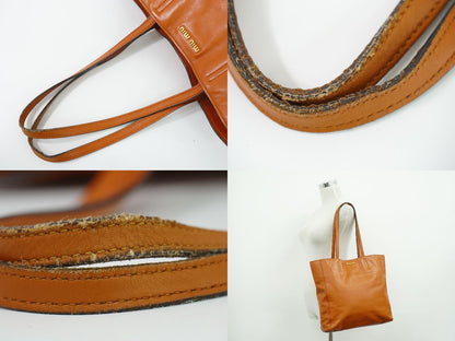 Miu Miu Leather Shoulder Bag Tote Orange — view 6