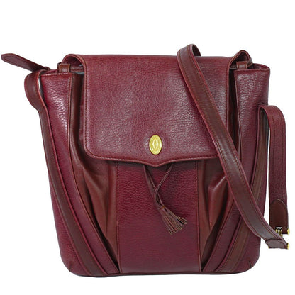 Cartier Must Line Shoulder Bag Pochette Leather Bordeaux