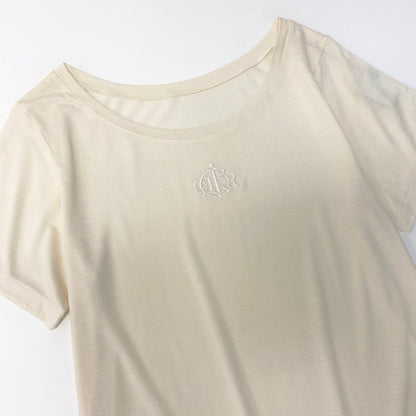 Dior Top Emblem Embroidery T-Shirt Ivory Silk Wool M — view 4