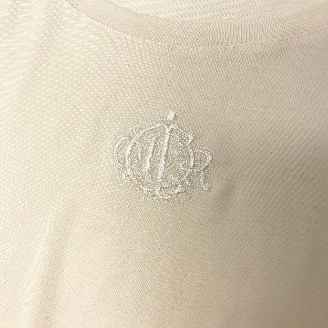 Dior Top Emblem Embroidery T-Shirt Ivory Silk Wool M — view 7