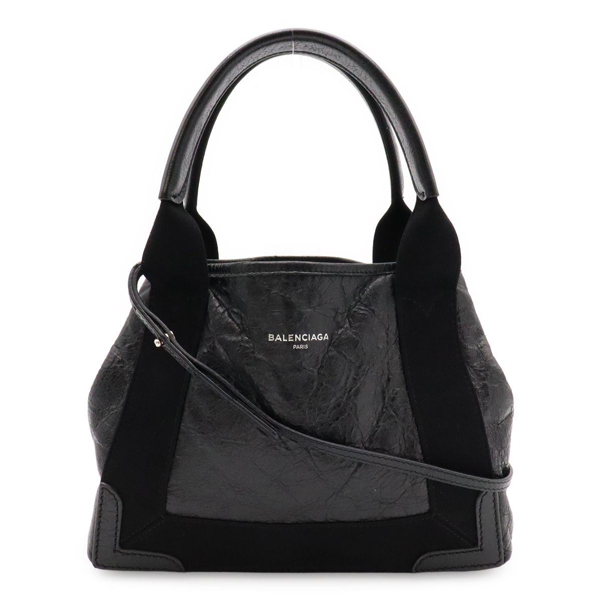 Balenciaga Exclusive Line Navy Cabas XS Tote 2-Way Shoulder Bag Leather Black