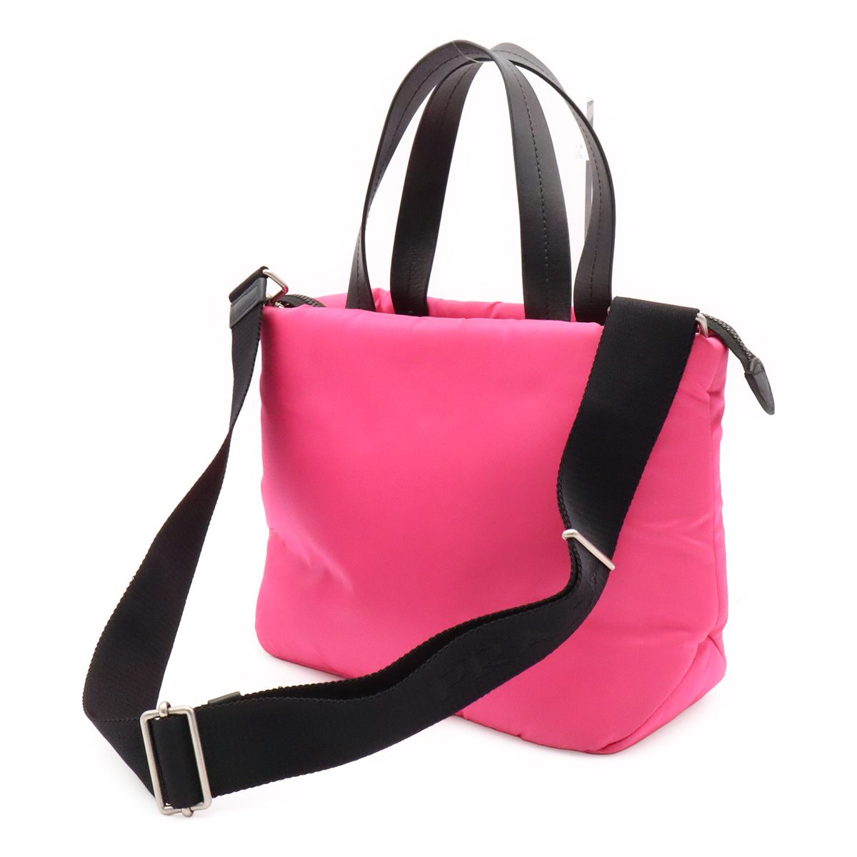 Prada Tessuto Soft Tote 2-Way Shoulder Bag Nylon Leather Pink Black Silver — view 2