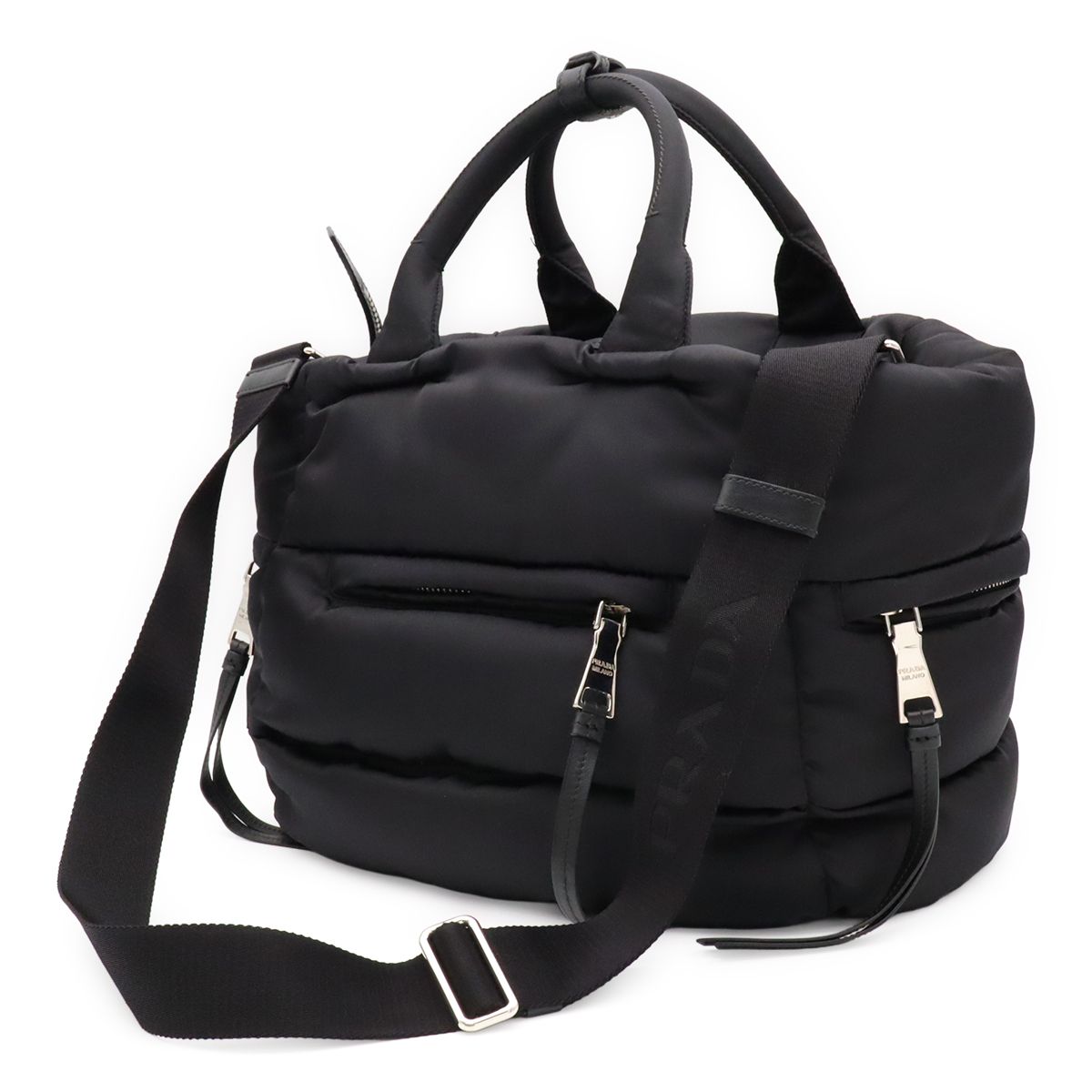 Prada Bomber Triangle Logo Tote 2-Way Shoulder Bag Nylon Leather Nero Black — view 2
