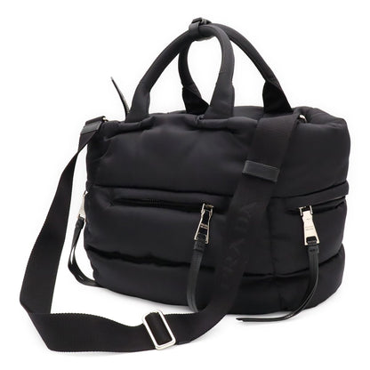 Prada Bomber Triangle Logo Tote 2-Way Shoulder Bag Nylon Leather Nero Black — view 2
