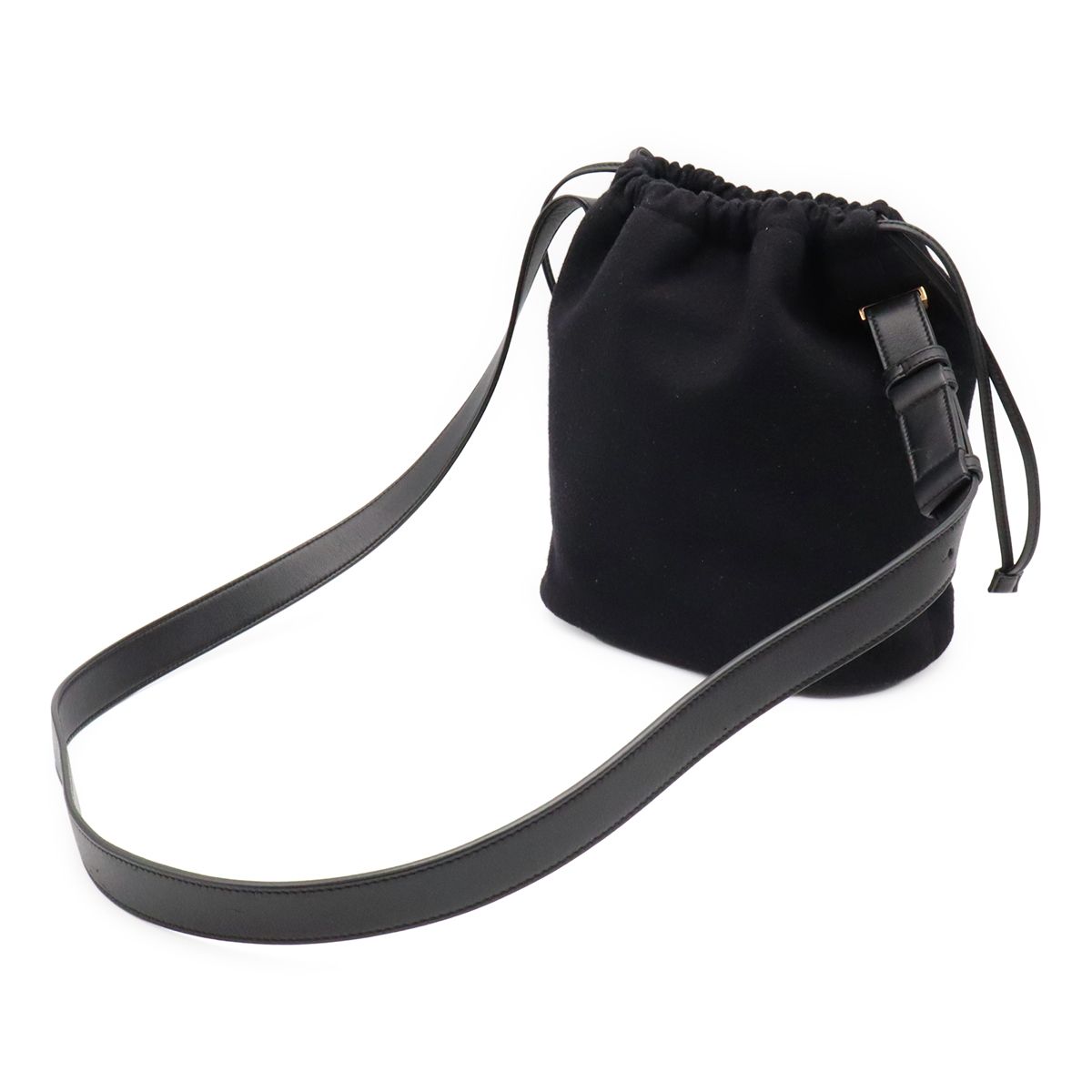 Saint Laurent Paris YSL Rive Gauche Bucket Bag Drawstring Felt Black — view 2