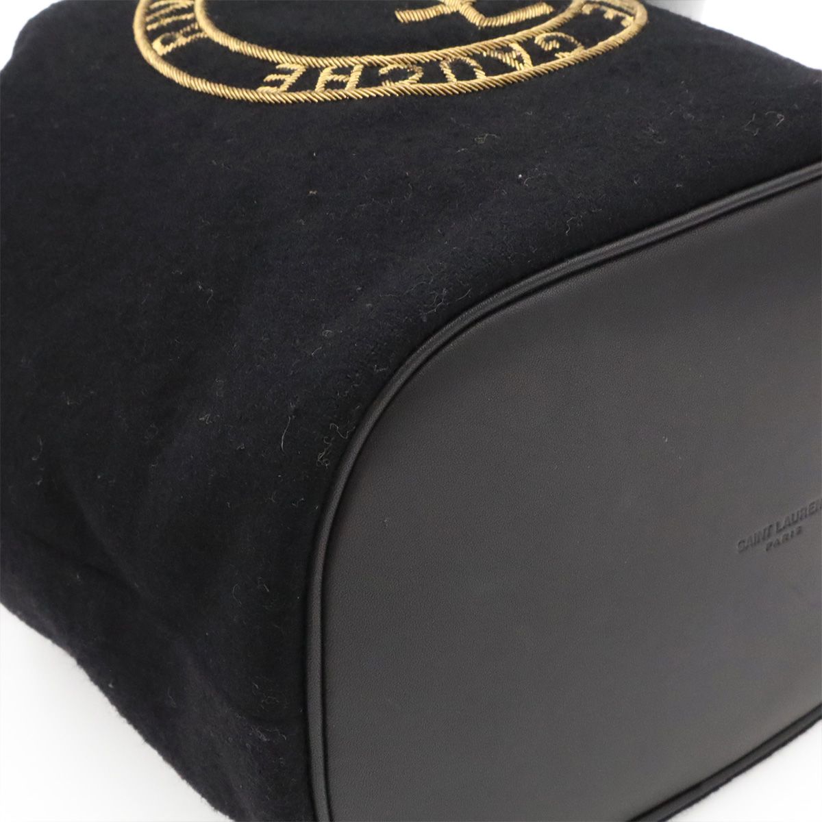 Saint Laurent Paris YSL Rive Gauche Bucket Bag Drawstring Felt Black — view 3