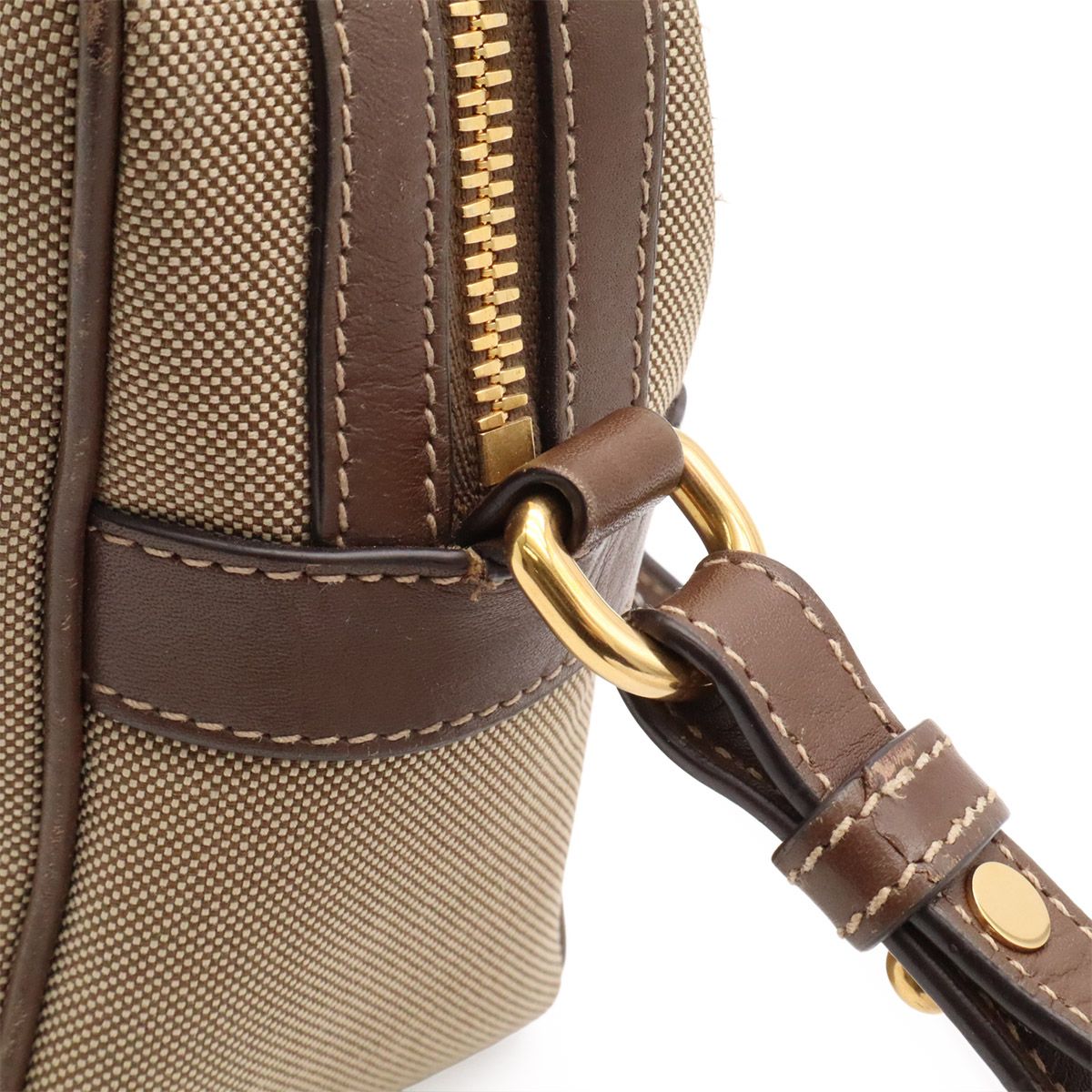 Prada Logo Jacquard Ribbon Shoulder Bag Pochette Canvas Corda Beige Brucia — view 6