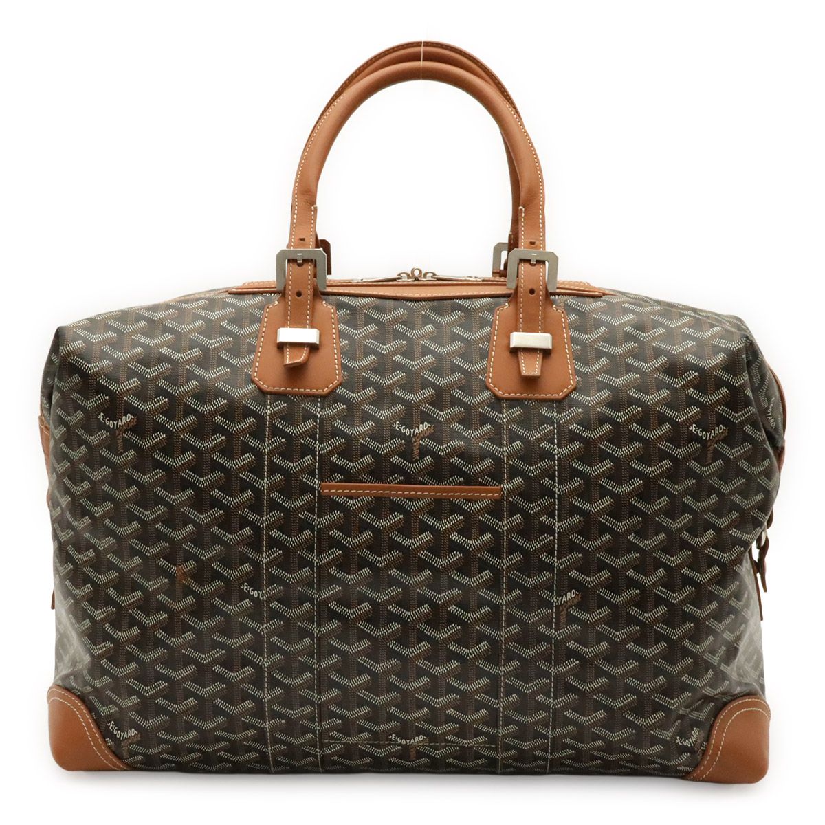 Goyard Boston Bag Herringbone Pattern Black Brown Silver