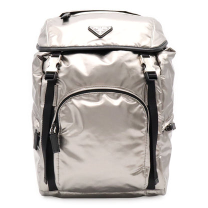 Prada Triangle Logo Backpack Shoulder Bag Nylon Metallic Silver