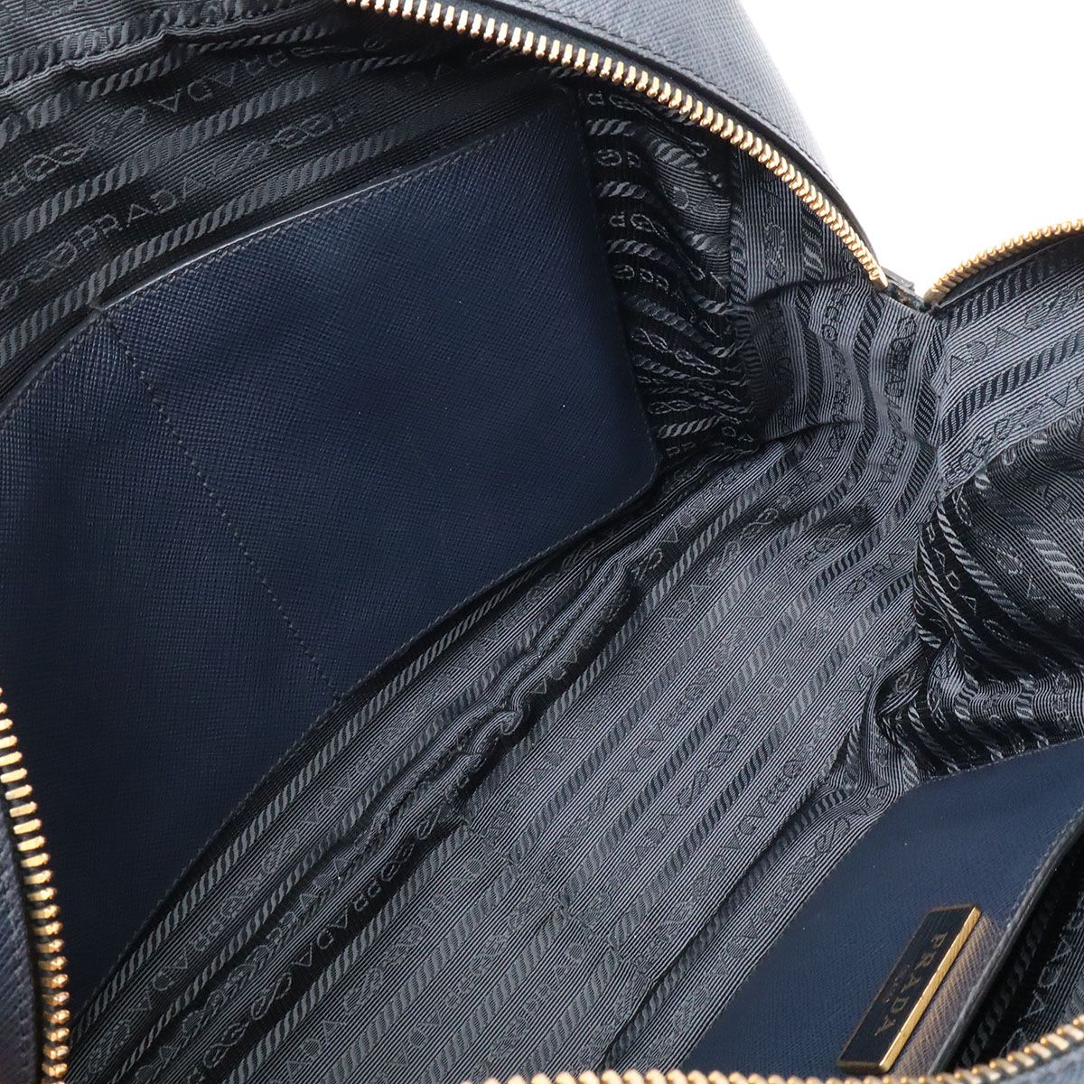 Prada Saffiano Mini Boston Bag 2-Way Crossbody Leather Navy Gold — view 8