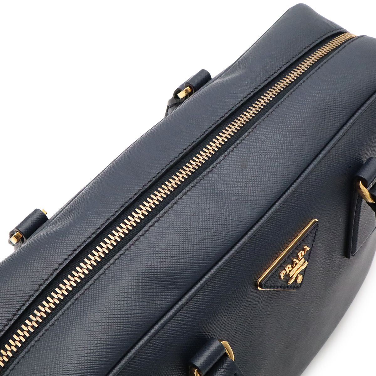 Prada Saffiano Mini Boston Bag 2-Way Crossbody Leather Navy Gold — view 7