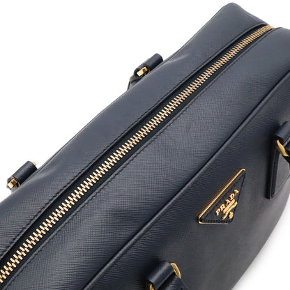 Prada Saffiano Mini Boston Bag 2-Way Crossbody Leather Navy Gold — view 7
