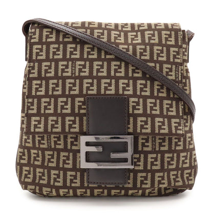 Fendi Zucchino Pattern Shoulder Bag Pochette Crossbody Canvas Leather Brown