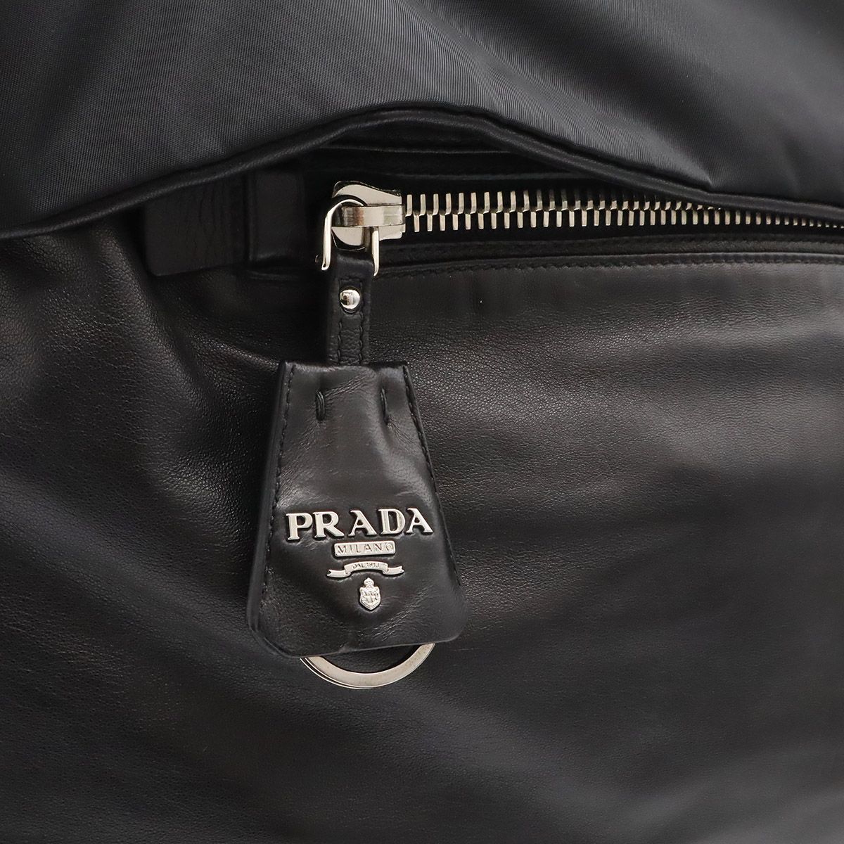 Prada Reversible Tote 2-Way Shoulder Bag Nylon Leather Nero Black Silver — view 8