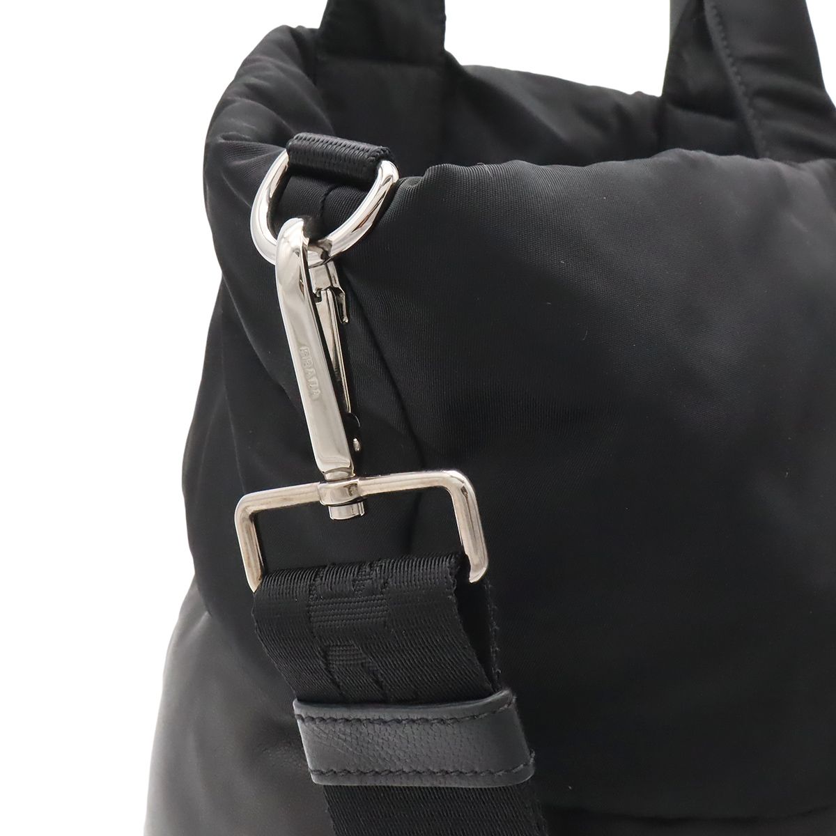 Prada Reversible Tote 2-Way Shoulder Bag Nylon Leather Nero Black Silver — view 5