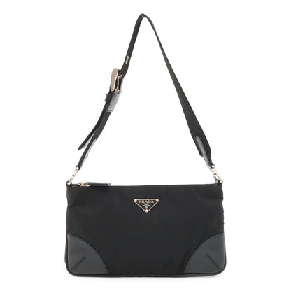 Prada Triangle Logo Tessuto Light Shoulder Bag Nylon Nero Black Silver