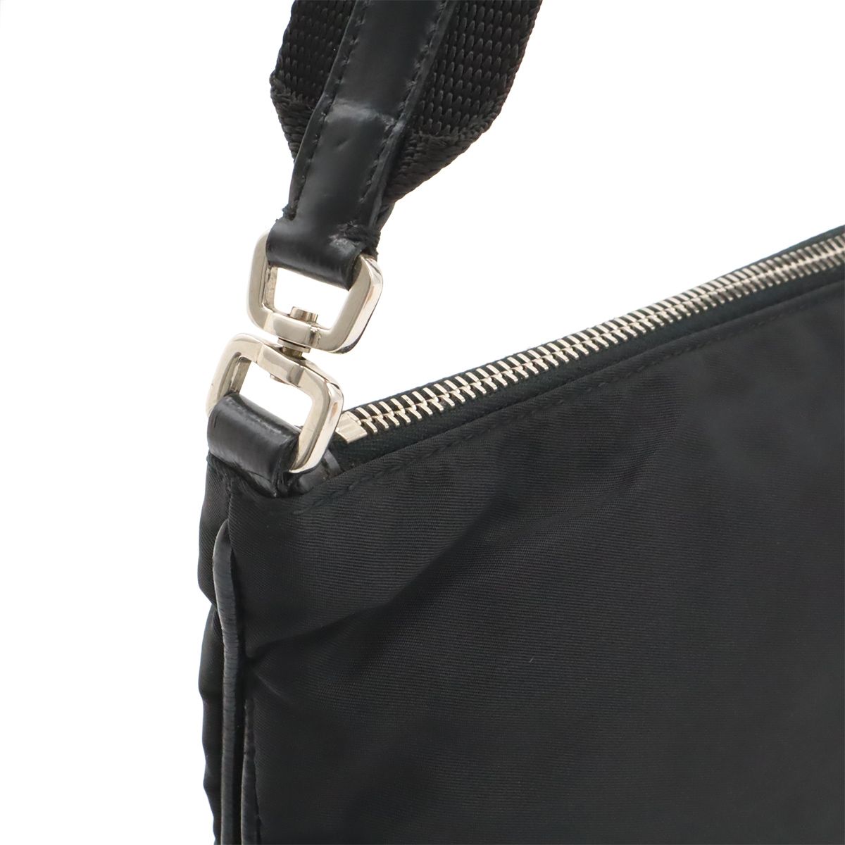 Prada Triangle Logo Tessuto Light Shoulder Bag Nylon Nero Black Silver — view 4