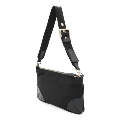Prada Triangle Logo Tessuto Light Shoulder Bag Nylon Nero Black Silver — view 2