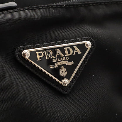 Prada Triangle Logo Tote Big Travel Bag Purse Nylon Leather Nero Black Silver — view 8