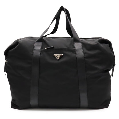 Prada Triangle Logo Tote Big Travel Bag Purse Nylon Leather Nero Black Silver