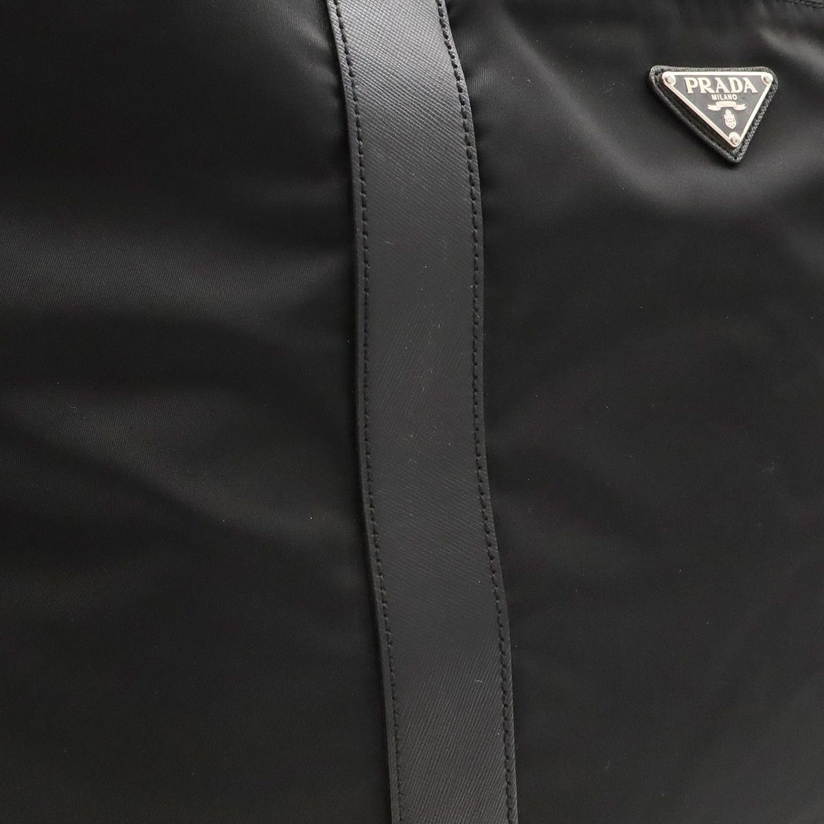 Prada Triangle Logo Tote Big Travel Bag Purse Nylon Leather Nero Black Silver — view 5