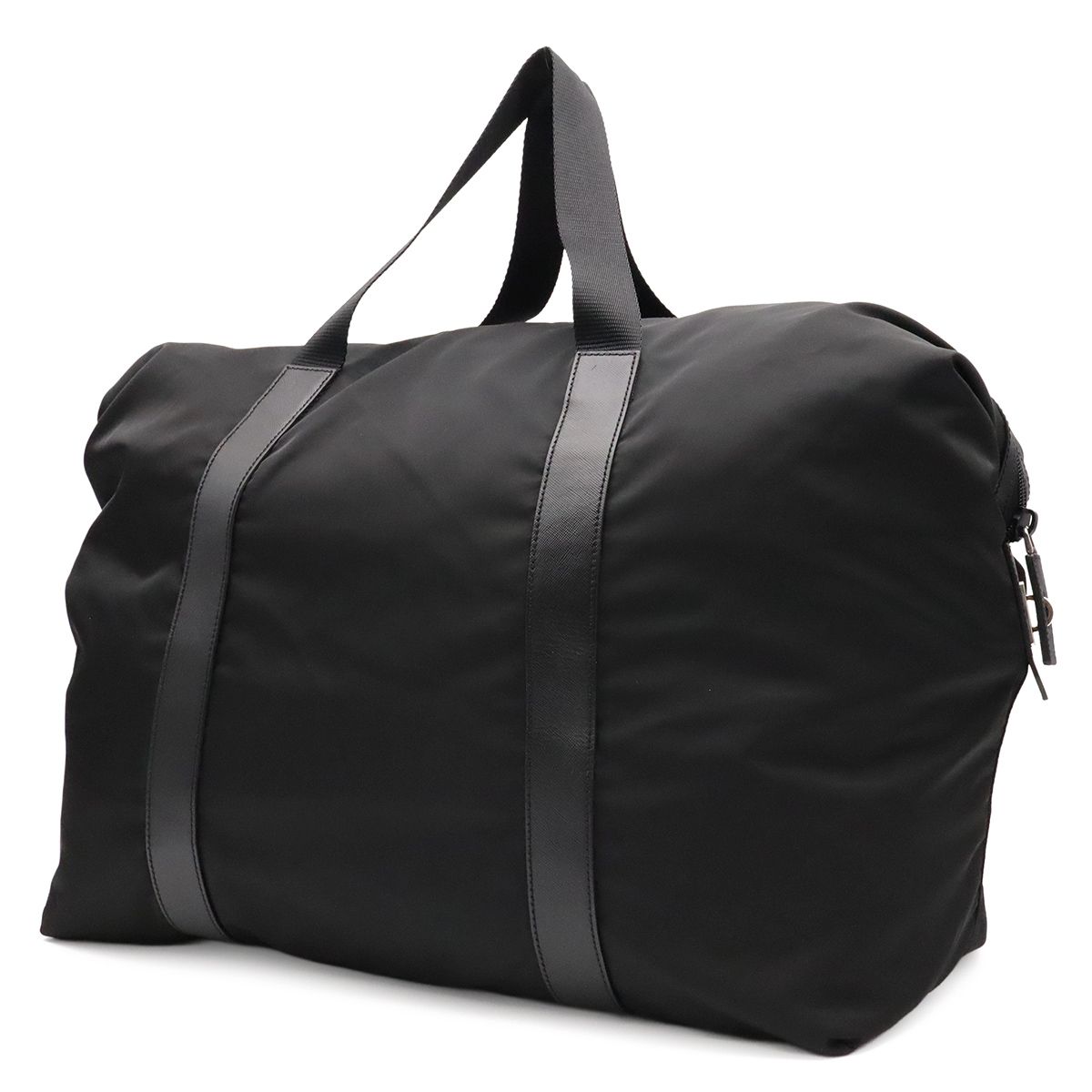 Prada Triangle Logo Tote Big Travel Bag Purse Nylon Leather Nero Black Silver — view 2