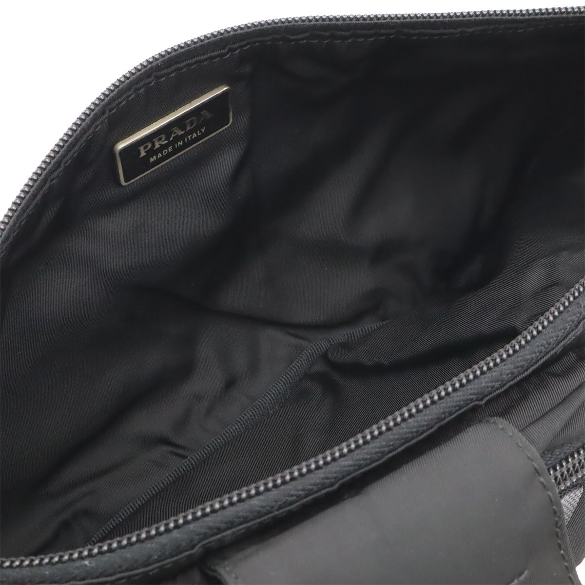 Prada Triangle Logo Waist Bag Pouch Hip Nylon Nero Black Silver — view 6