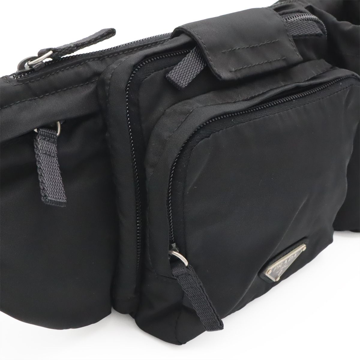 Prada Triangle Logo Waist Bag Pouch Hip Nylon Nero Black Silver — view 7