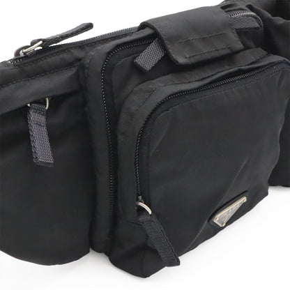 Prada Triangle Logo Waist Bag Pouch Hip Nylon Nero Black Silver — view 7