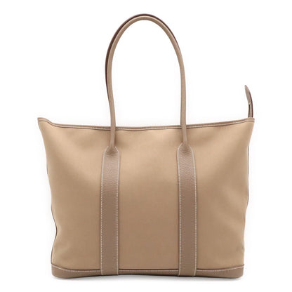 Hermes Garden Zip MM Tote Shoulder Bag Toile Officier Leather Etoupe Greige