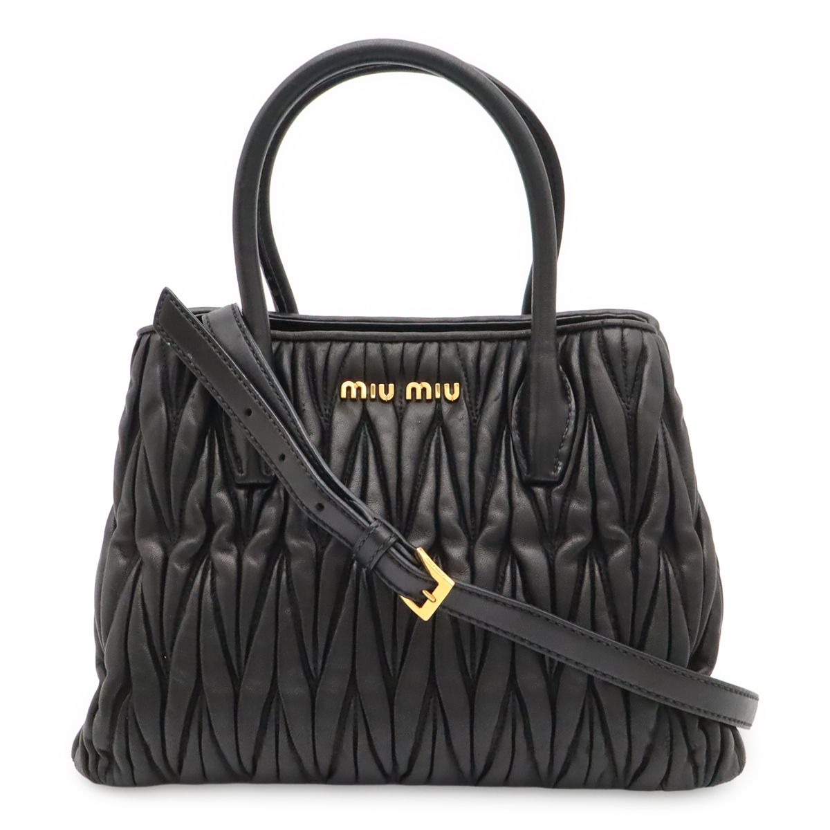 Miu Miu Matelasse Gathered Mini Bag 2-Way Leather Black Gold