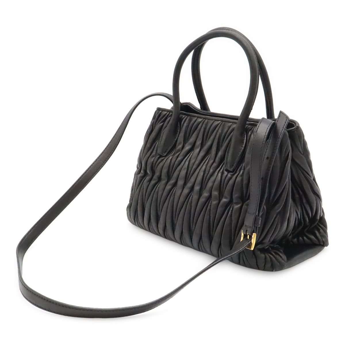 Miu Miu Matelasse Gathered Mini Bag 2-Way Leather Black Gold — view 2