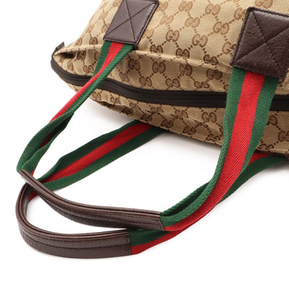 Gucci GG Canvas Sherry Line Tote Shoulder Bag Leather Beige Dark Brown — view 4