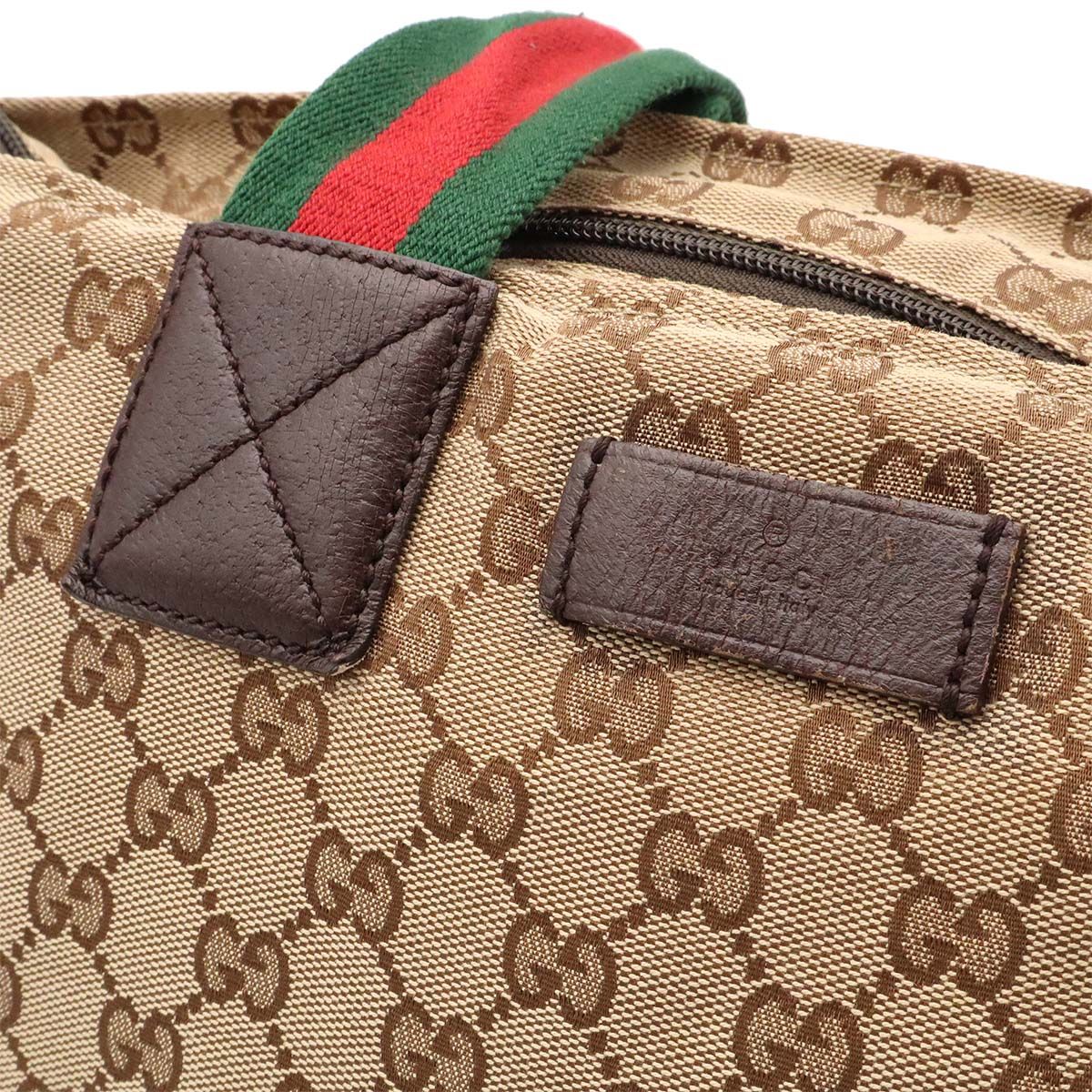 Gucci GG Canvas Sherry Line Tote Shoulder Bag Leather Beige Dark Brown — view 7