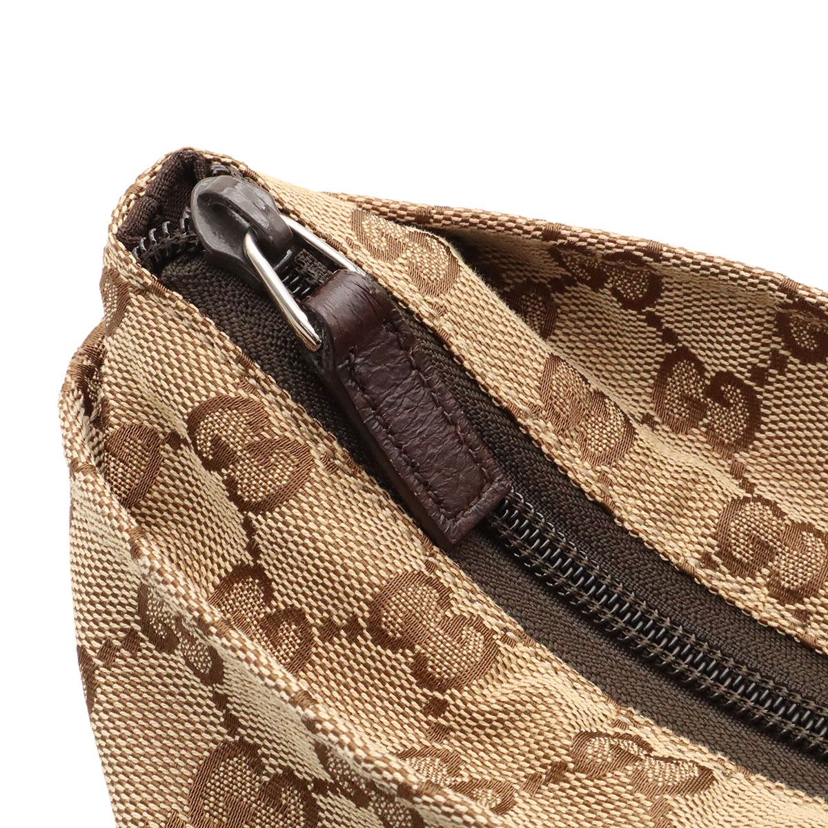 Gucci GG Canvas Sherry Line Tote Shoulder Bag Leather Beige Dark Brown — view 6