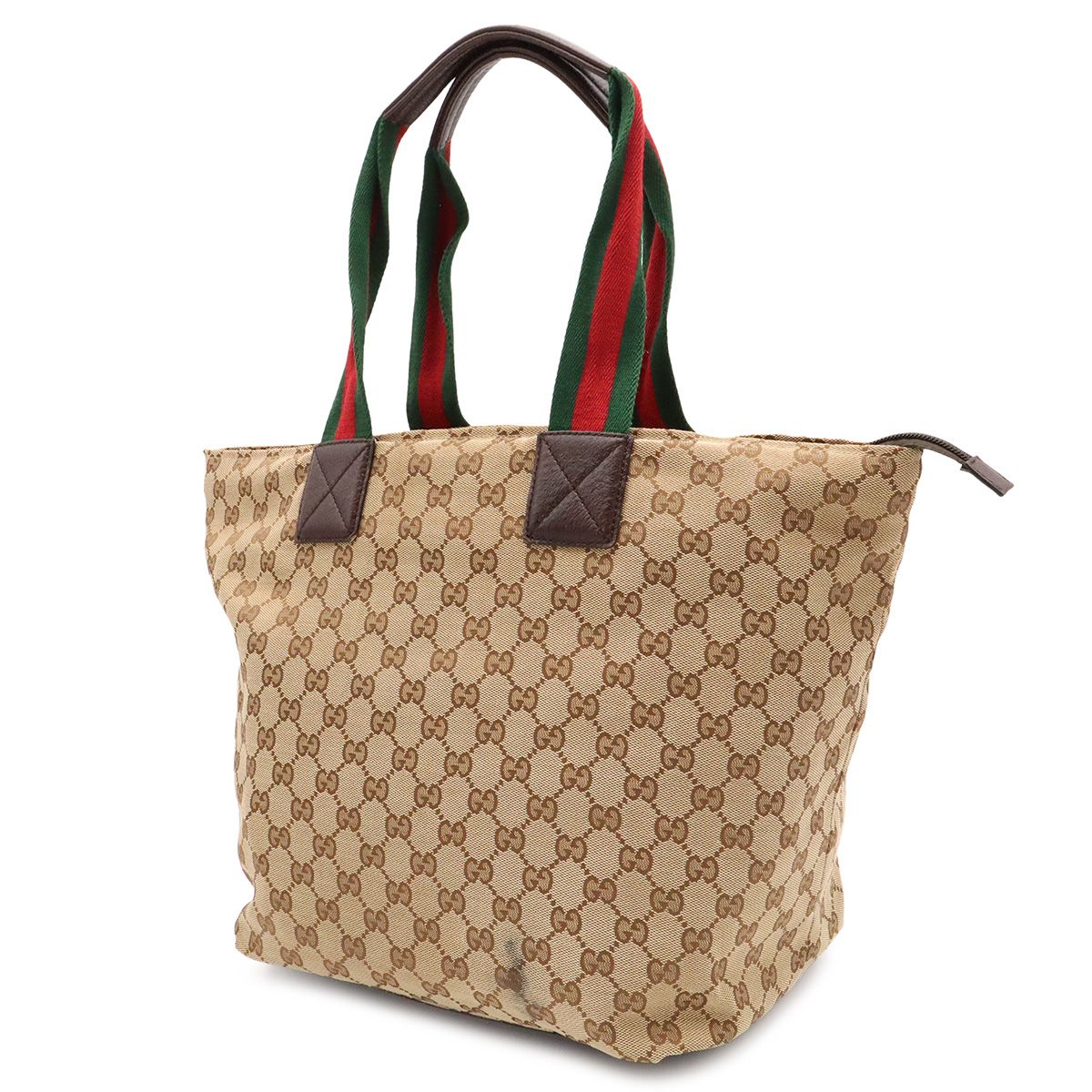 Gucci GG Canvas Sherry Line Tote Shoulder Bag Leather Beige Dark Brown — view 2