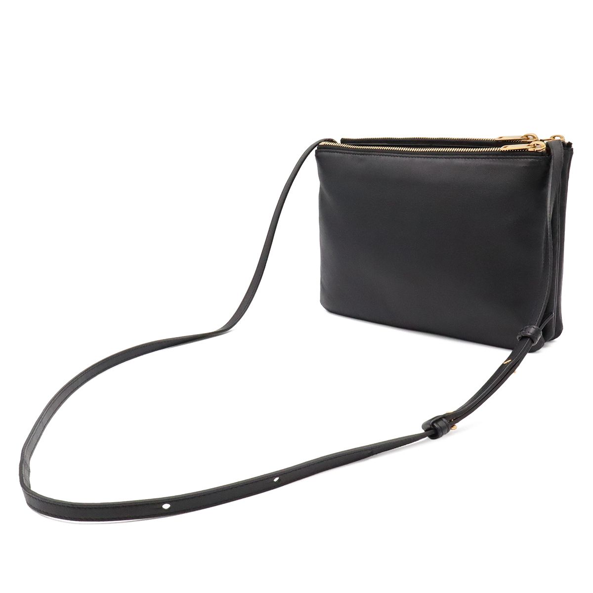 Celine Trio Shoulder Bag Pouch Pochette Crossbody Leather Black Gold — view 2