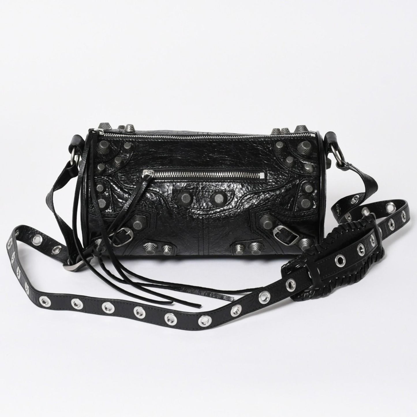 Balenciaga le Cagole Cylinder Shoulder Bag Leather Black Silver