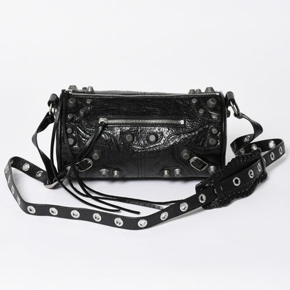 Balenciaga le Cagole Cylinder Shoulder Bag Leather Black Silver