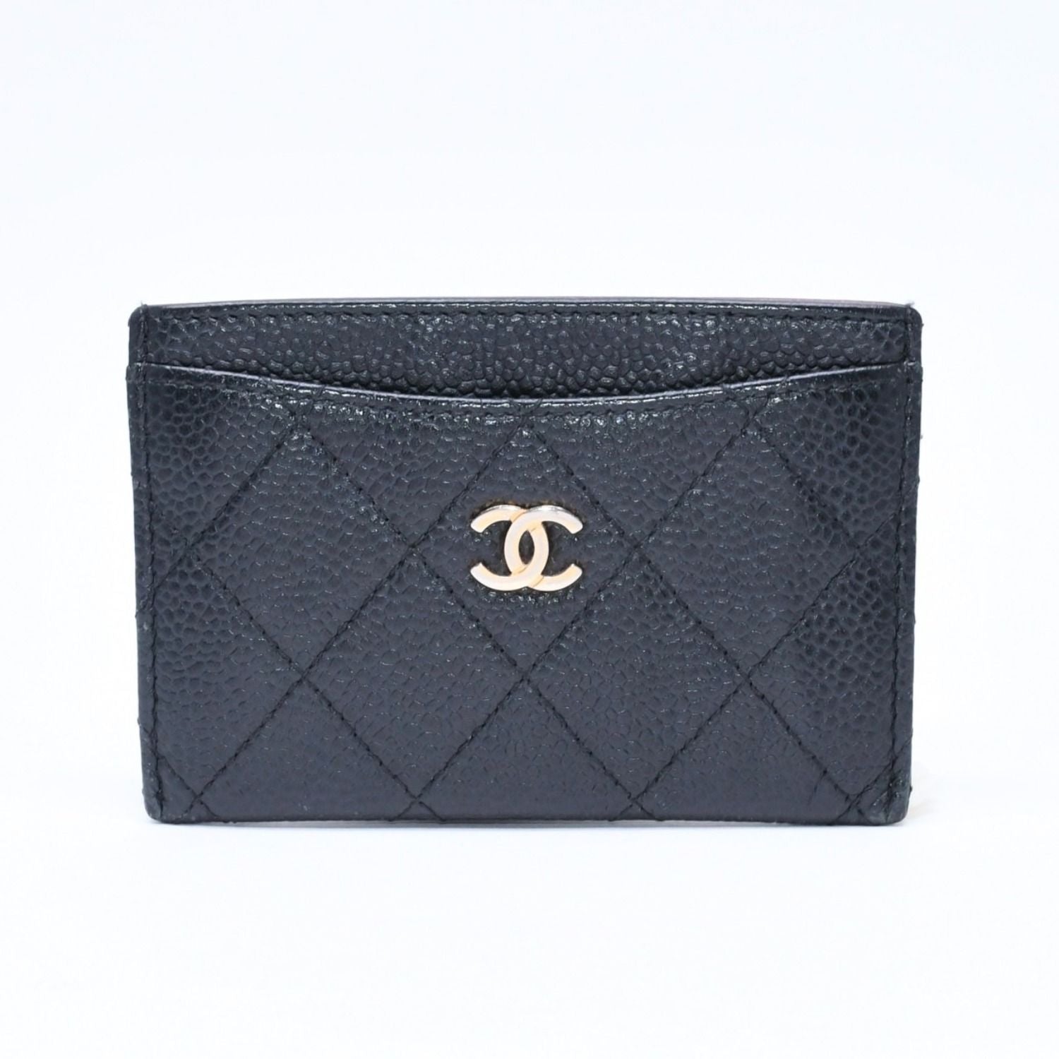 Chanel Classic Card Case CC Logo Caviar Leather Black Gold — view 2