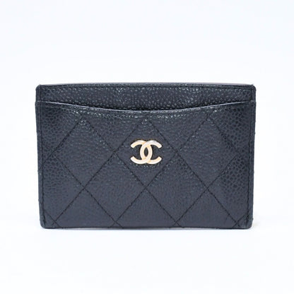Chanel Classic Card Case CC Logo Caviar Leather Black Gold — view 2