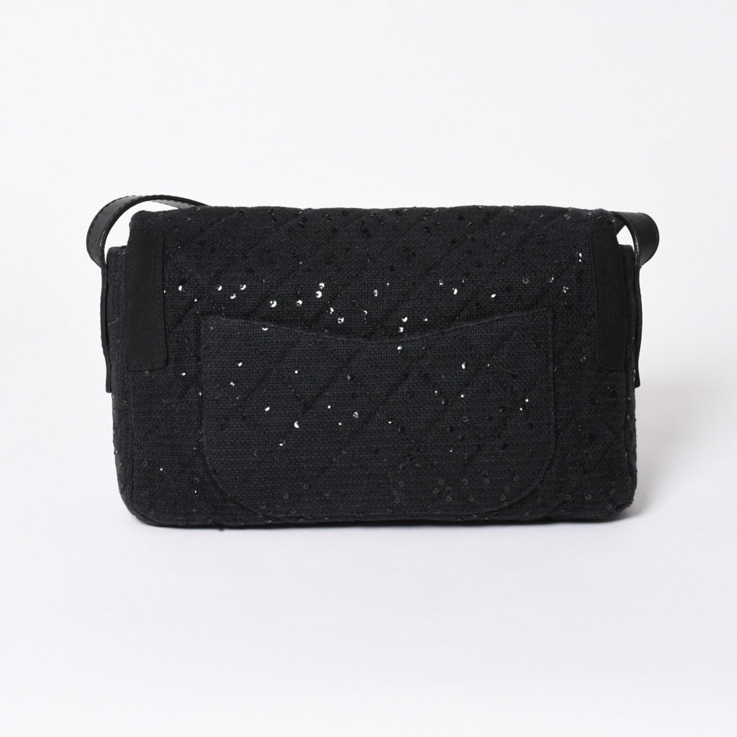 Chanel 2.55 Shoulder Bag CC Logo Sequins Canvas Leather Black — view 2