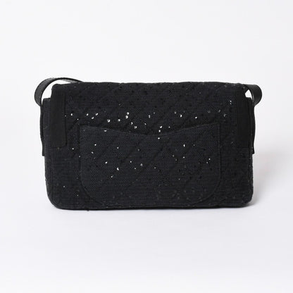 Chanel 2.55 Shoulder Bag CC Logo Sequins Canvas Leather Black — view 2