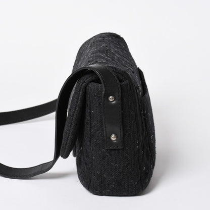Chanel 2.55 Shoulder Bag CC Logo Sequins Canvas Leather Black — view 4