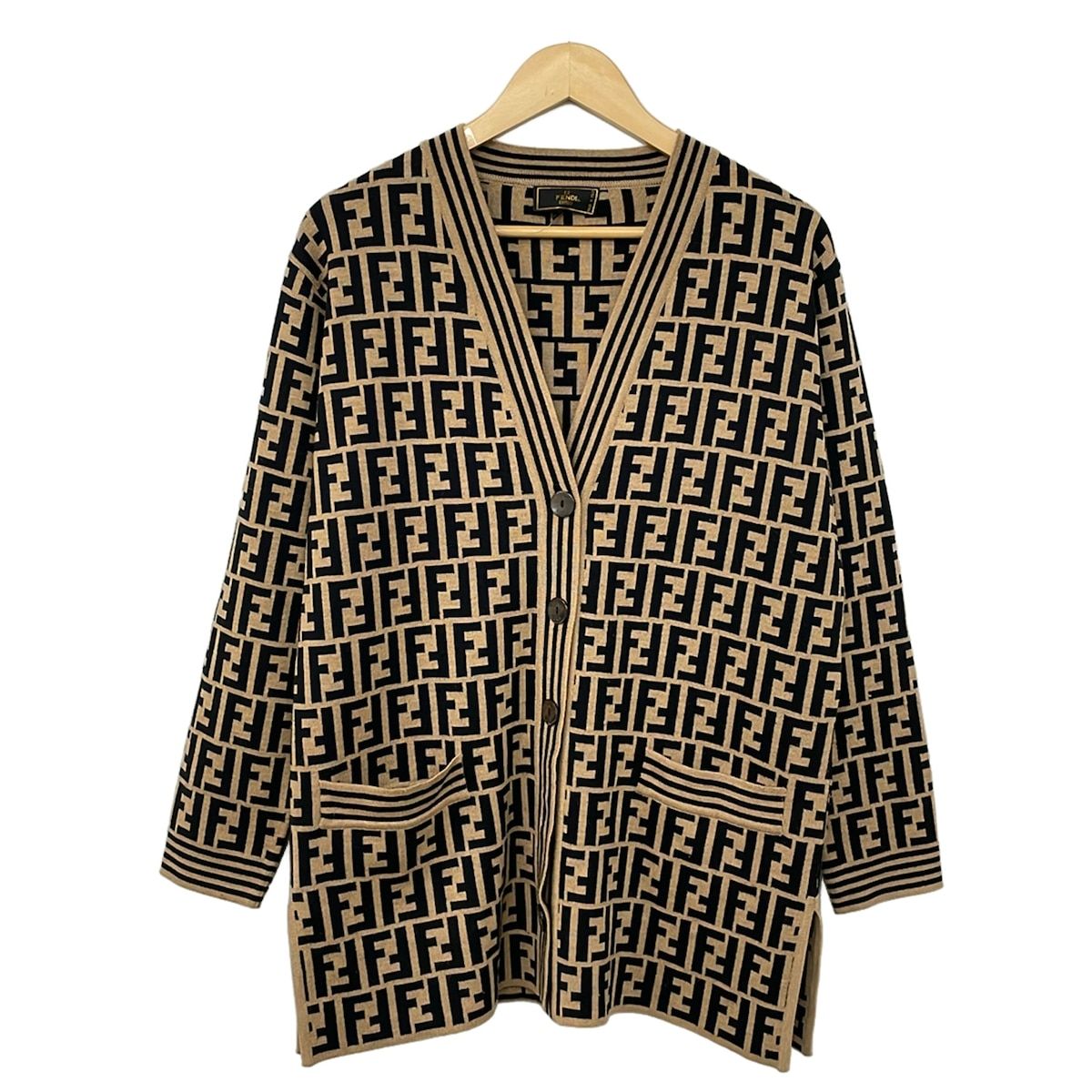 Fendi Cardigan M Beige Black Long Sleeve Zucca