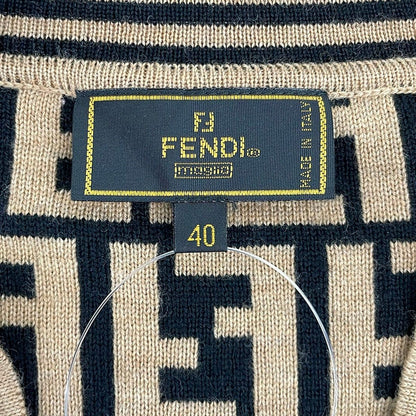 Fendi Cardigan M Beige Black Long Sleeve Zucca — view 3