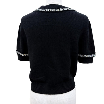 Louis Vuitton Cashmere Wool Bead Decoration Monogram Short Sleeve Knit Black — view 4