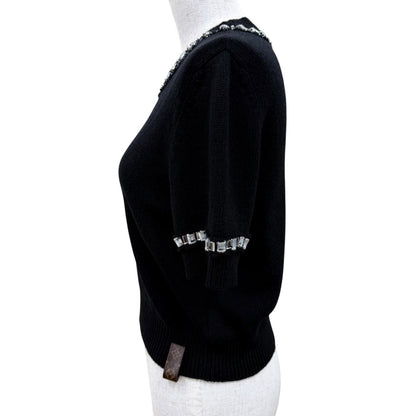 Louis Vuitton Cashmere Wool Bead Decoration Monogram Short Sleeve Knit Black — view 3